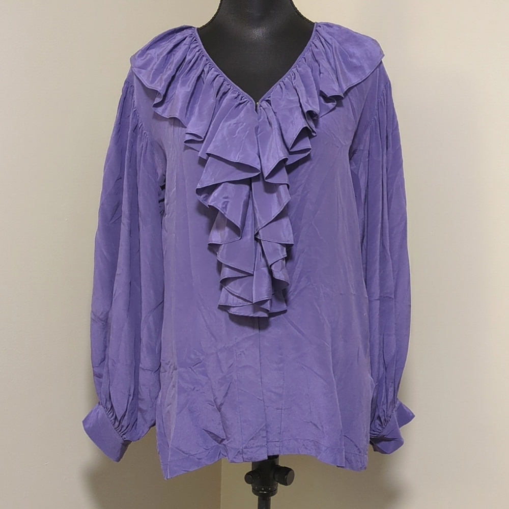 Lew Magram Women's Silk Ruffled Purple Blouse Size Small